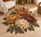Chrysanthemum Autumn Garden Custom Shape Mat with dimensional printed themed artwork; representative AI-generated mockup.