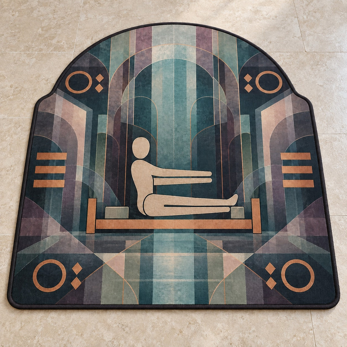 Coreline Carriage Lattice Custom Shape Mat with dimensional printed themed artwork; representative AI-generated mockup.