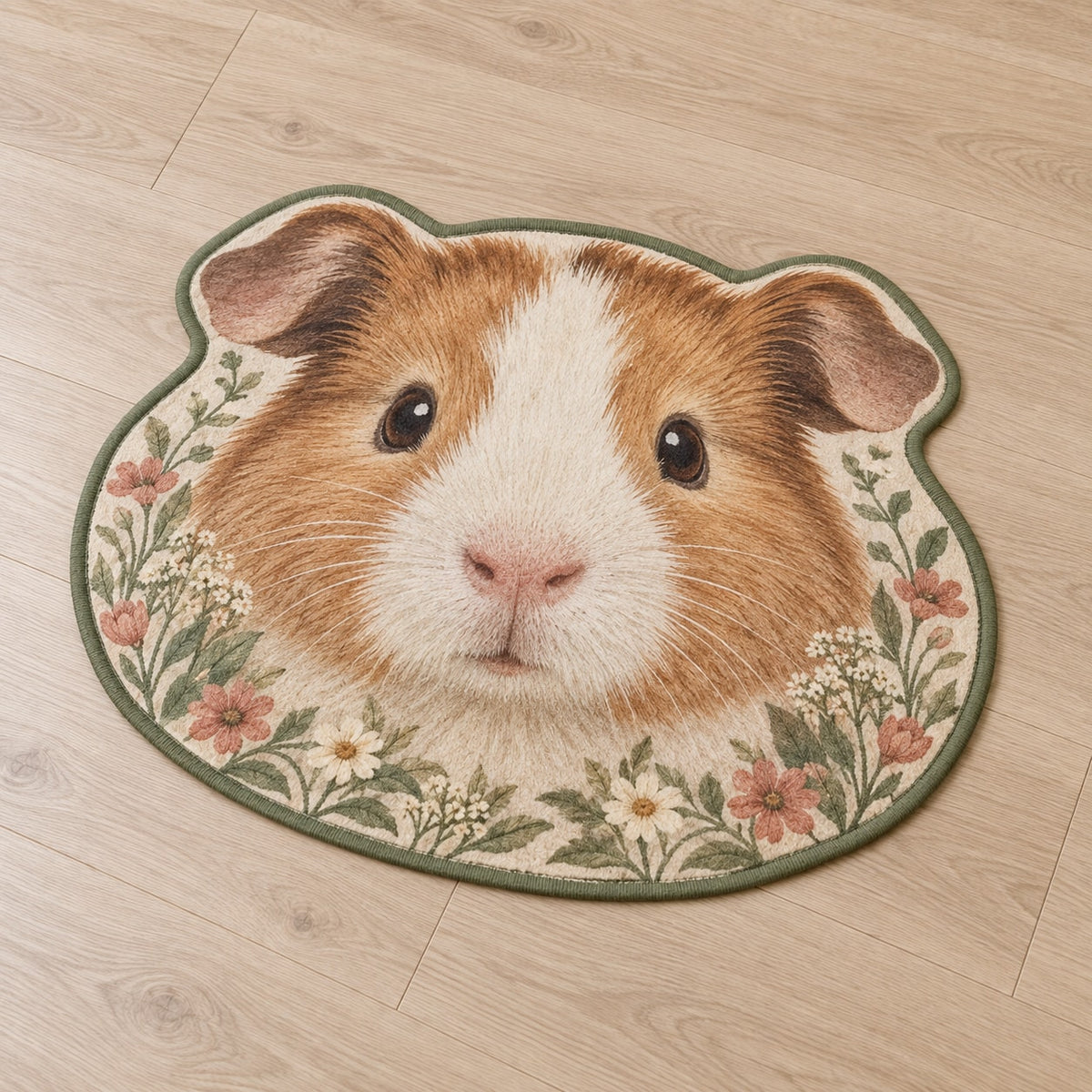 Guinea Pig Companion Custom Shape Mat with dimensional printed themed artwork; representative AI-generated mockup.