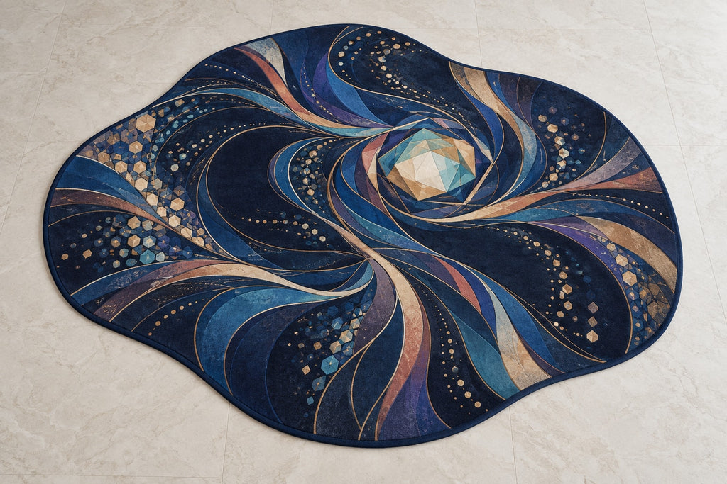 Nocturne Orrery Custom Shape Mat with dimensional printed themed artwork; representative AI-generated mockup.