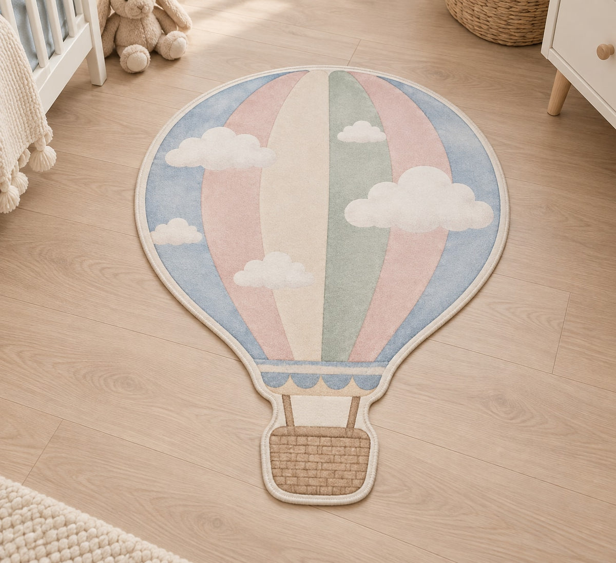 Hot Air Balloon Sky Custom Shape Mat with dimensional printed themed artwork; representative AI-generated mockup.