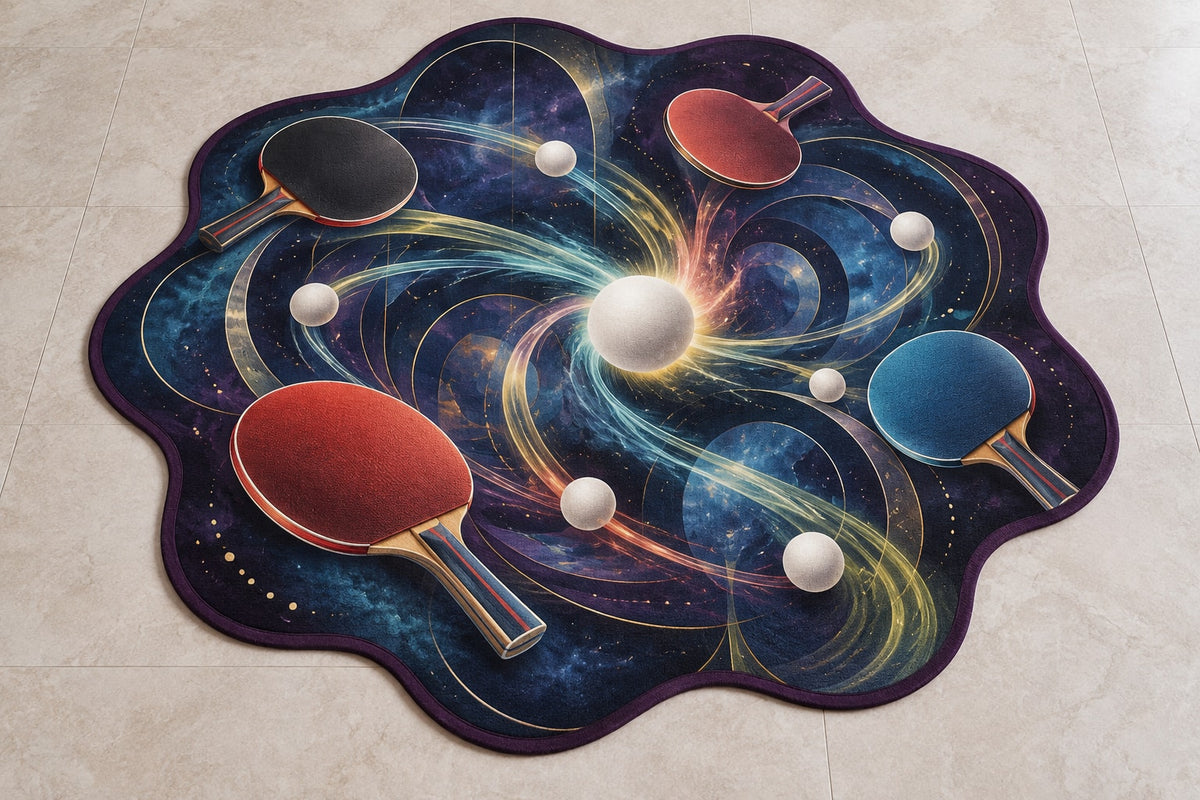 Spinvector Rally Observatory Custom Shape Mat with dimensional printed themed artwork; representative AI-generated mockup.