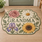 Grandmother Birth Flower Garden Custom Shape Mat with dimensional printed themed artwork; representative AI-generated mockup.