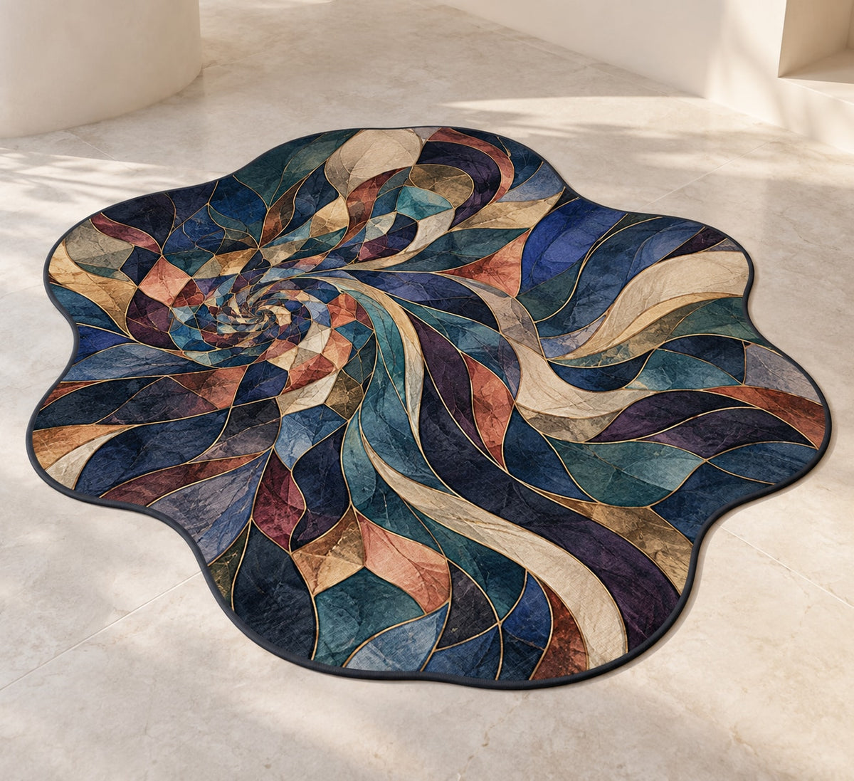 Prismatic Jigsaw Current Custom Shape Mat with dimensional printed themed artwork; representative AI-generated mockup.