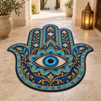 Hamsa Eye Mosaic Custom Shape Mat with dimensional printed themed artwork; representative AI-generated mockup.