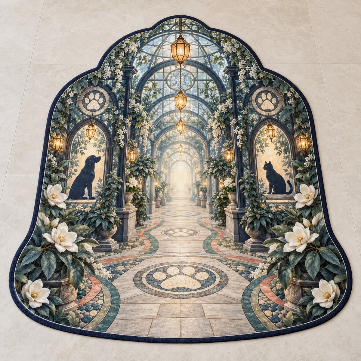 Vet Tech Lantern Conservatory Custom Shape Mat with dimensional printed themed artwork; representative AI-generated mockup.