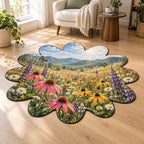 Wildflower Meadow Custom Shape Mat with dimensional printed themed artwork; representative AI-generated mockup.