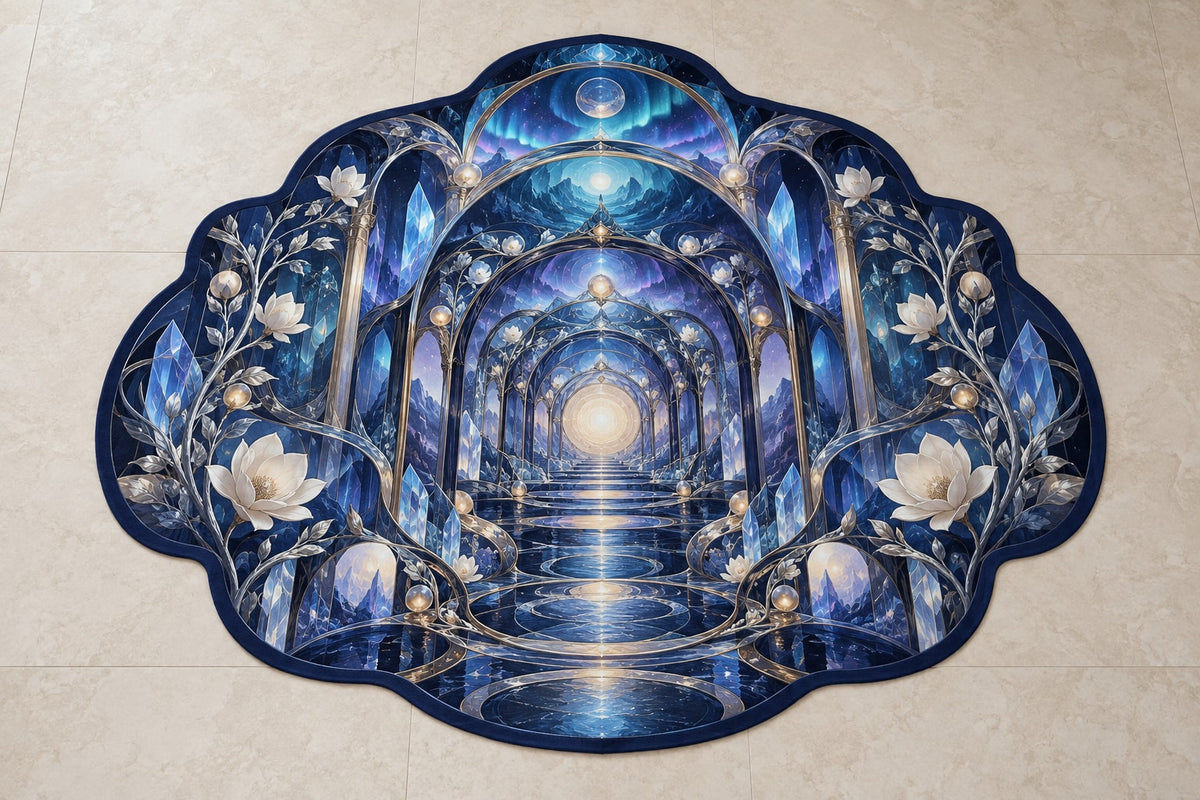 Logic Aurora Nexus Custom Shape Mat with dimensional printed themed artwork; representative AI-generated mockup.