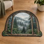Rainy Forest Window Custom Shape Mat with dimensional printed themed artwork; representative AI-generated mockup.
