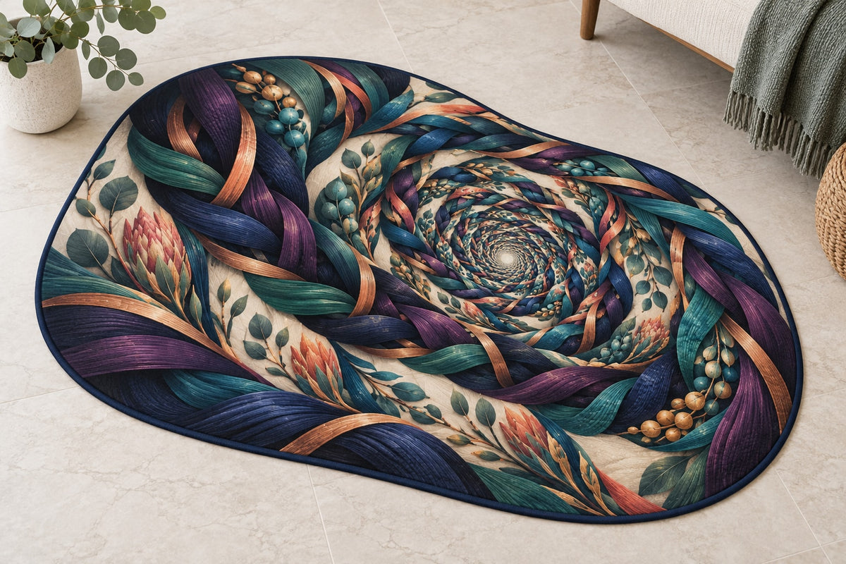 Stitchlight Loom Atrium Custom Shape Mat with dimensional printed themed artwork; representative AI-generated mockup.