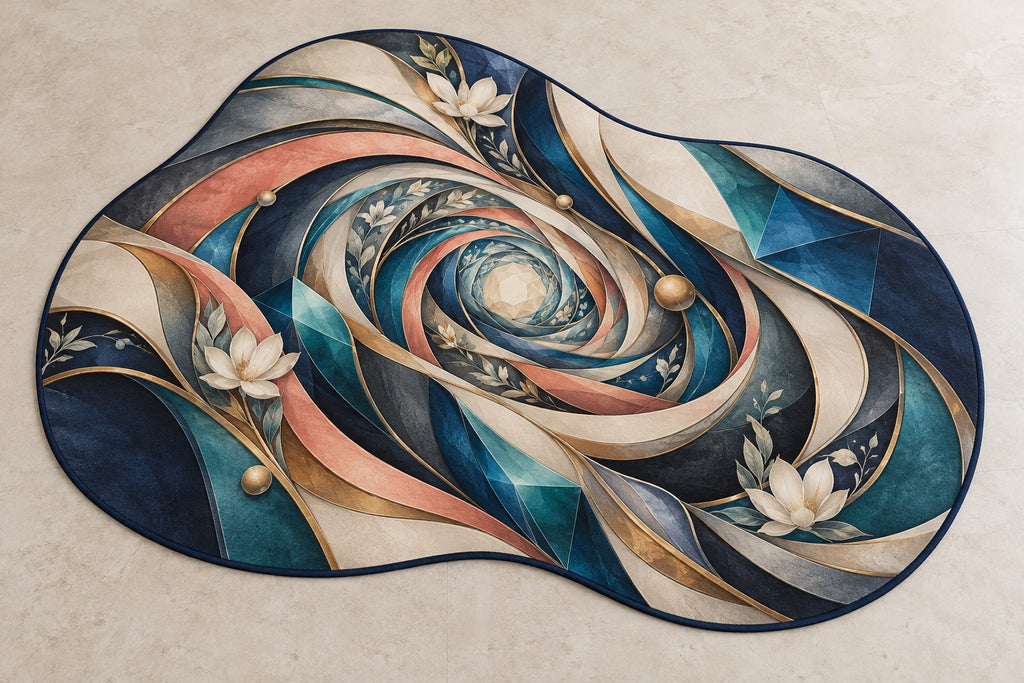 Compassion Bridge Atrium Custom Shape Mat with dimensional printed themed artwork; representative AI-generated mockup.