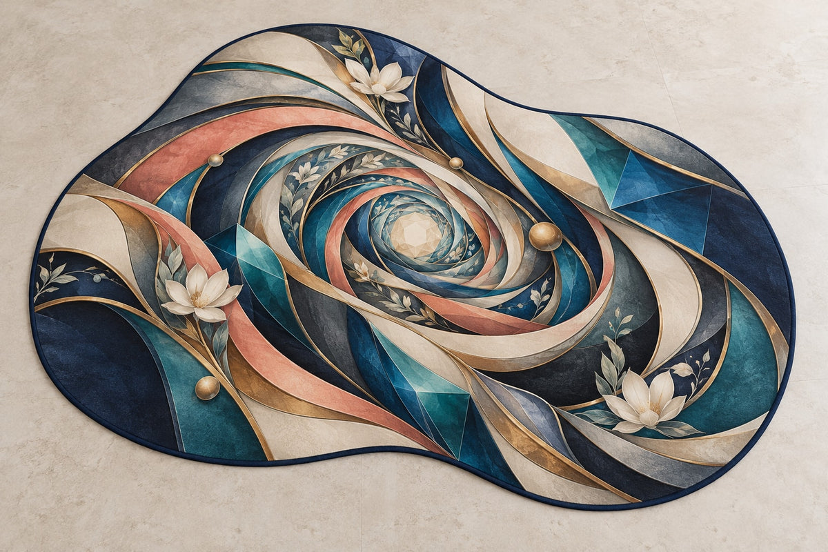Compassion Bridge Atrium Custom Shape Mat with dimensional printed themed artwork; representative AI-generated mockup.
