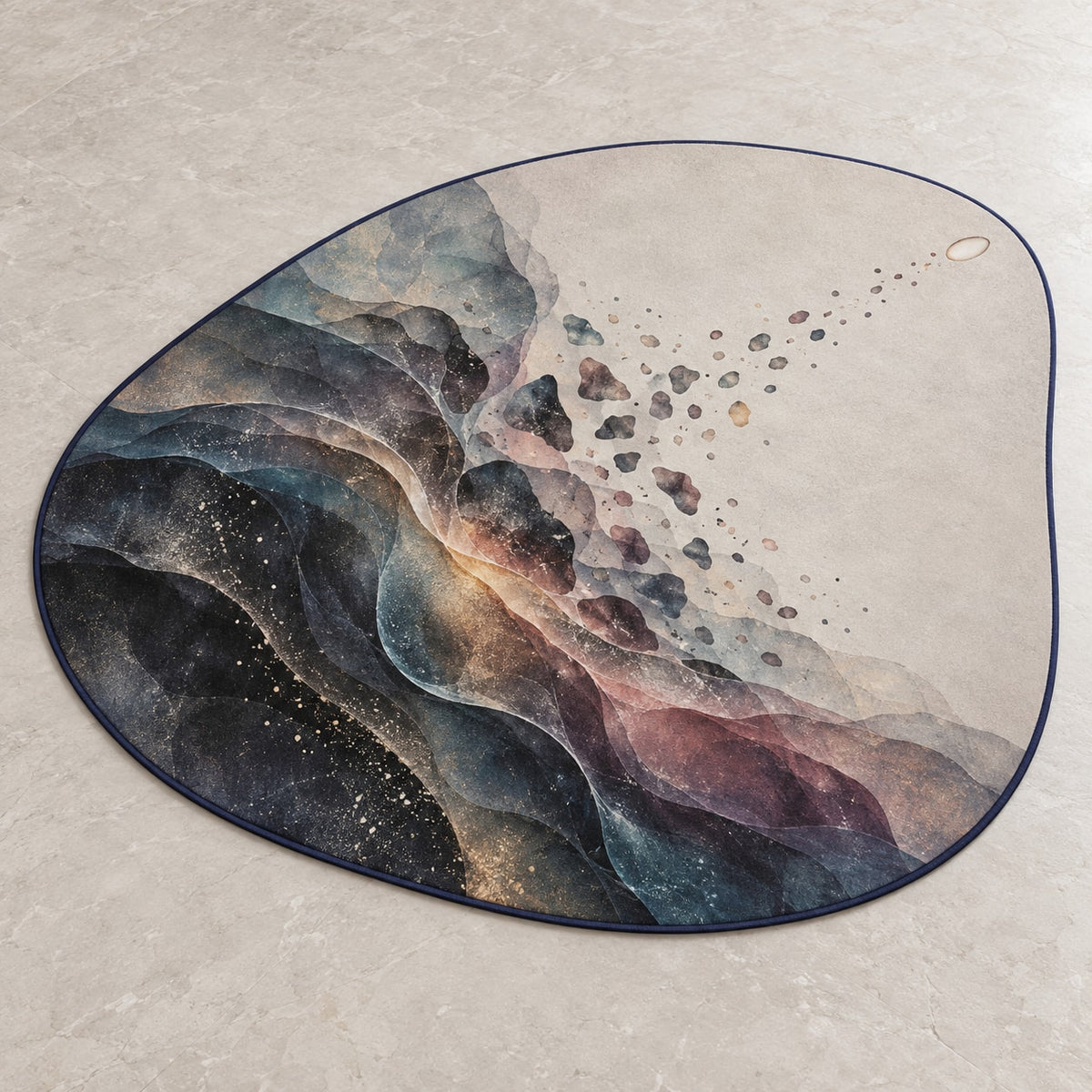 Silvergrain Afterimage Custom Shape Mat with dimensional printed themed artwork; representative AI-generated mockup.