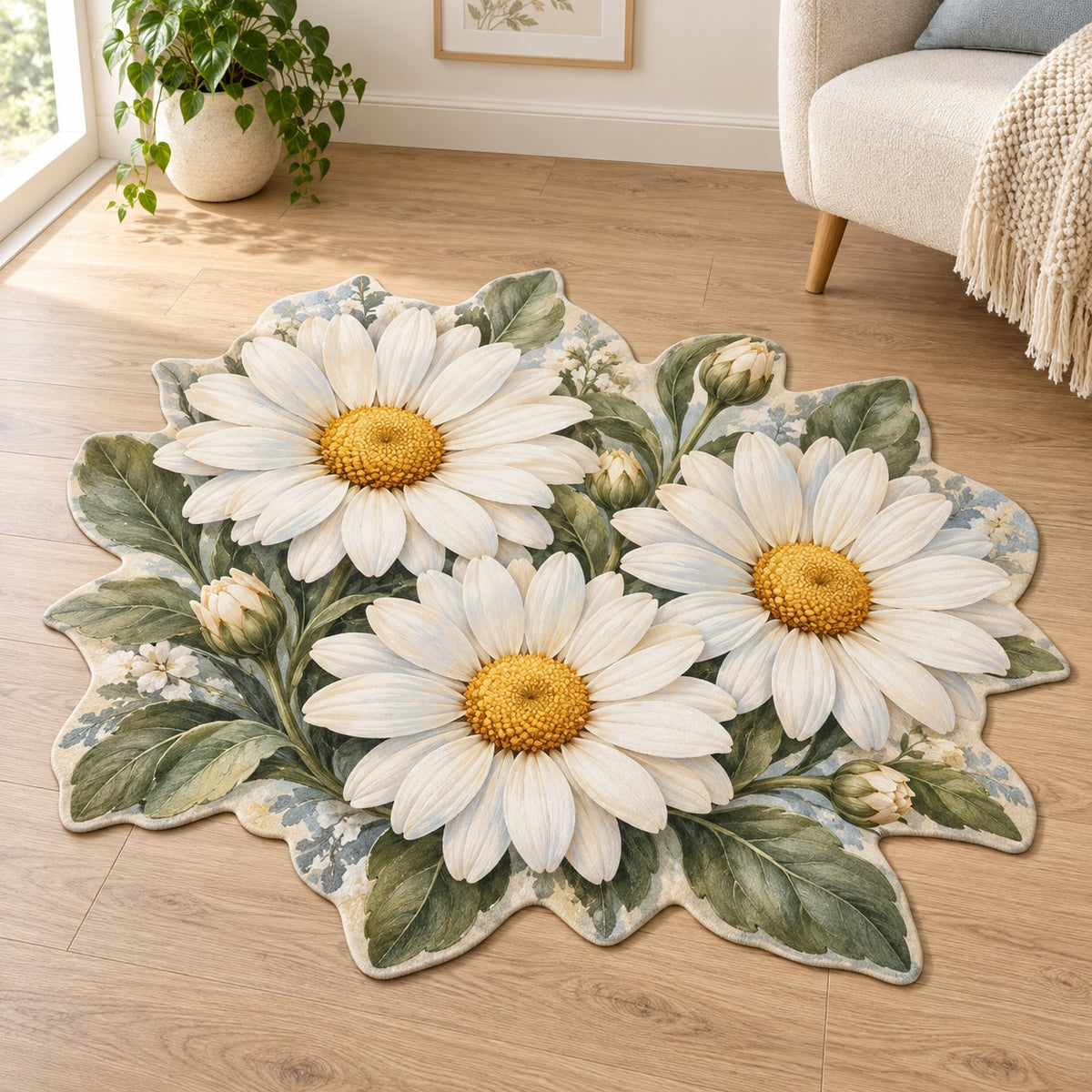 Daisy Chain Custom Shape Mat with dimensional printed themed artwork; representative AI-generated mockup.