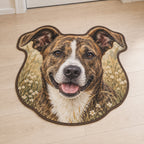 Rescue Mixed Breed Dog Custom Shape Mat with dimensional printed themed artwork; representative AI-generated mockup.