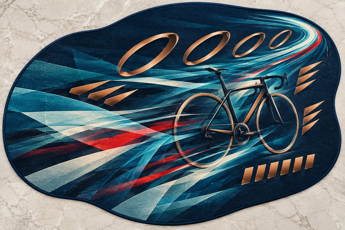 Slipstream Aurora Circuit Custom Shape Mat with dimensional printed themed artwork; representative AI-generated mockup.