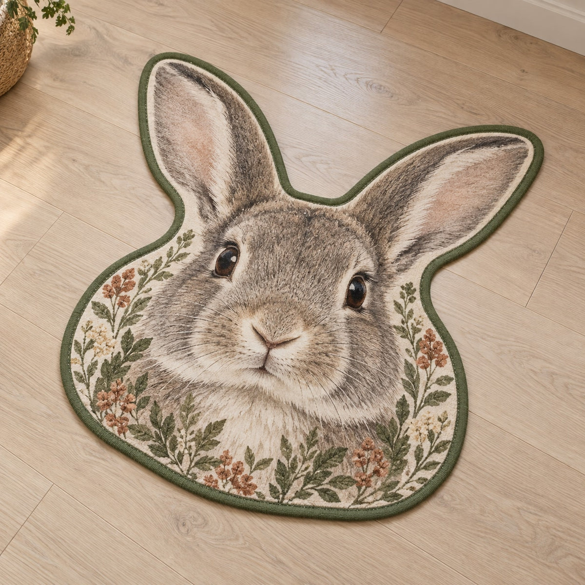 House Rabbit Companion Custom Shape Mat with dimensional printed themed artwork; representative AI-generated mockup.