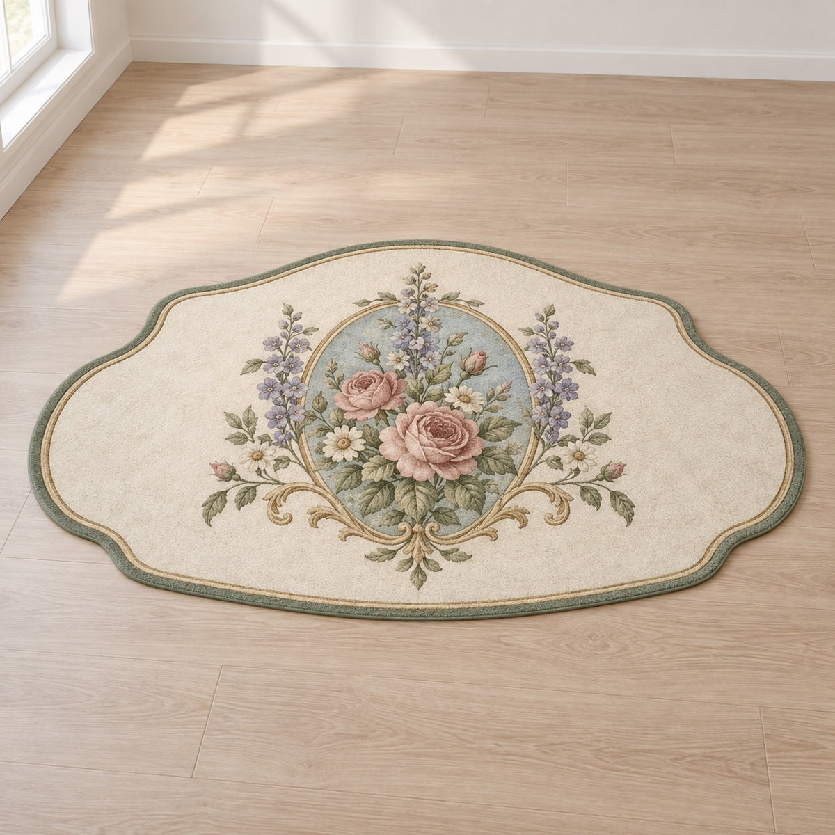 Vintage Garden Cameo Custom Shape Mat with dimensional printed themed artwork; representative AI-generated mockup.
