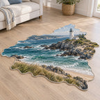 Lighthouse Coast Custom Shape Mat with dimensional printed themed artwork; representative AI-generated mockup.