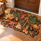 Acorns and Oak Leaves Custom Shape Mat with dimensional printed themed artwork; representative AI-generated mockup.