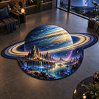 Ringed Planet Custom Shape Mat with dimensional printed themed artwork; representative AI-generated mockup.