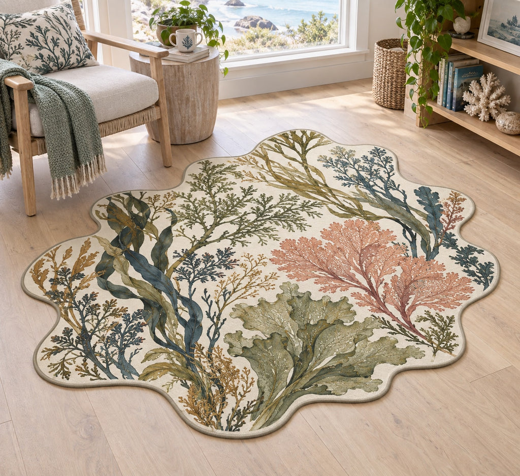 Seaweed Herbarium Custom Shape Mat with dimensional printed themed artwork; representative AI-generated mockup.