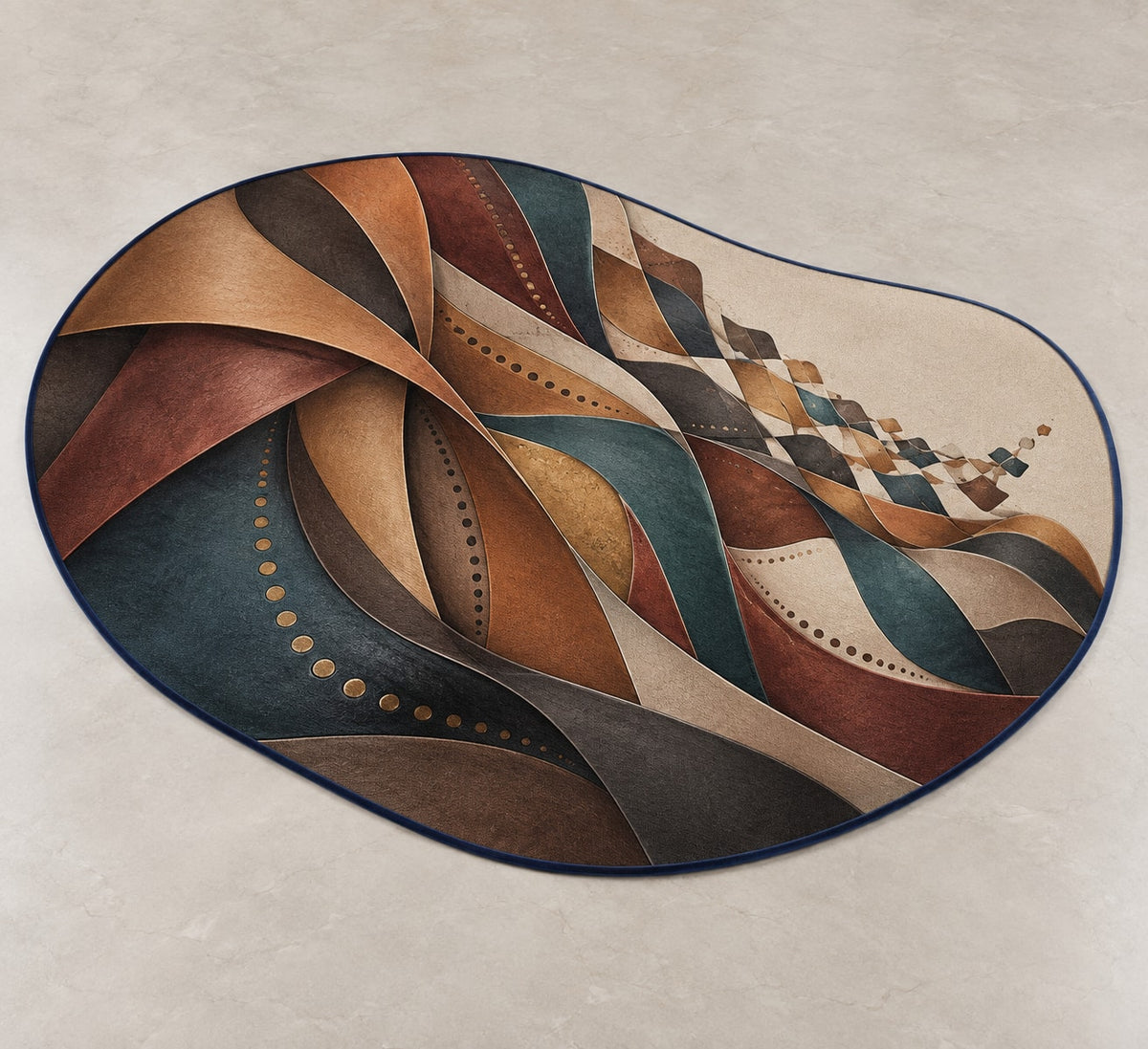Patina Stitchfold Cascade Custom Shape Mat with dimensional printed themed artwork; representative AI-generated mockup.
