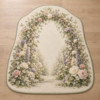 First Birthday Garden Arch Custom Shape Mat with dimensional printed themed artwork; representative AI-generated mockup.