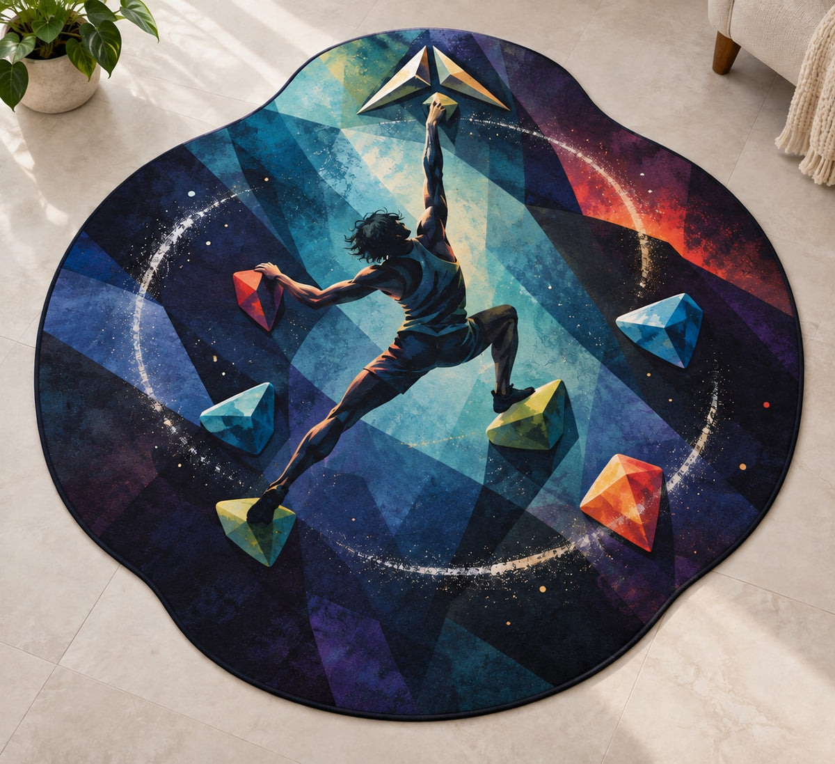 Prismatic Crux Constellation Custom Shape Mat with dimensional printed themed artwork; representative AI-generated mockup.