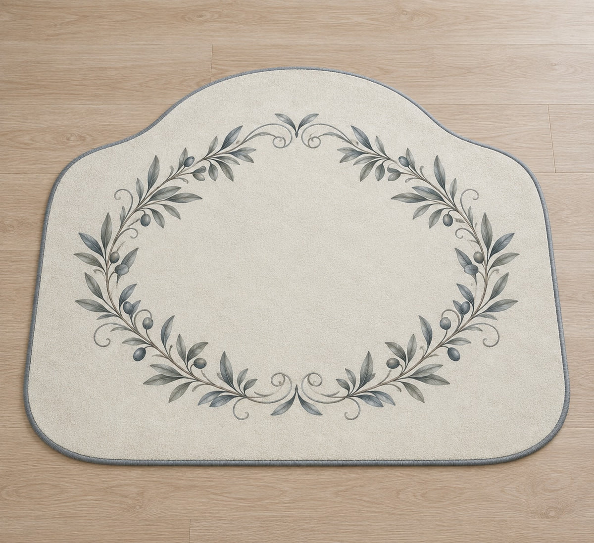 Silver Anniversary Olive Halo Custom Shape Mat with dimensional printed themed artwork; representative AI-generated mockup.