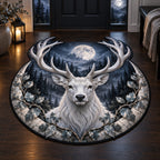 Moonlit White Stag Custom Shape Mat with dimensional printed themed artwork; representative AI-generated mockup.