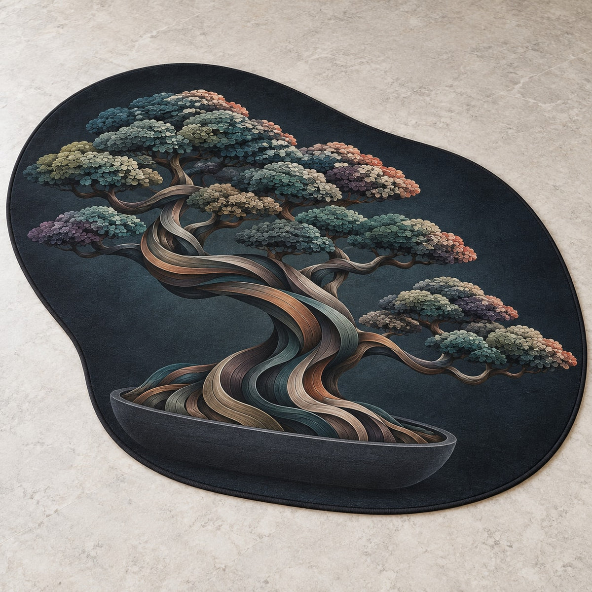 Midnight Bonsai Cloudrise Custom Shape Mat with dimensional printed themed artwork; representative AI-generated mockup.