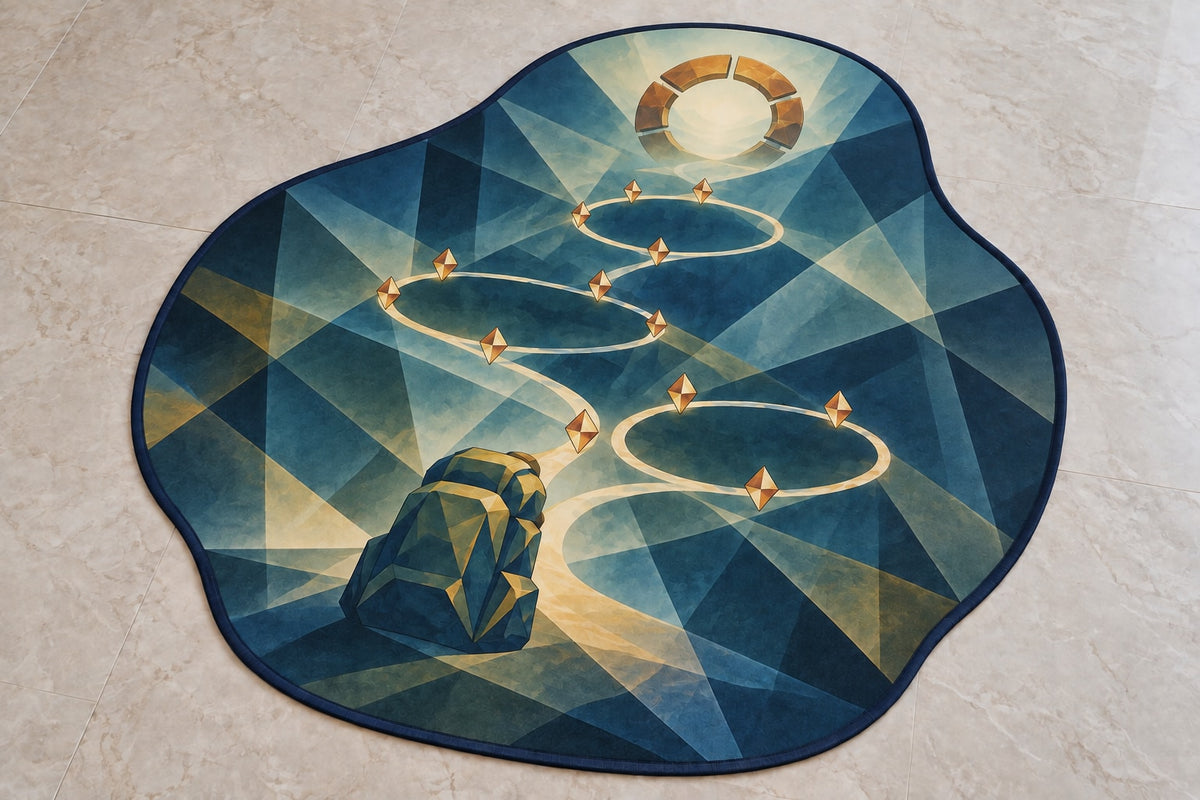 Wayglass Expedition Passage Custom Shape Mat with dimensional printed themed artwork; representative AI-generated mockup.