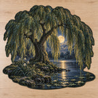 Moonlit Willow Pond Custom Shape Mat with dimensional printed themed artwork; representative AI-generated mockup.