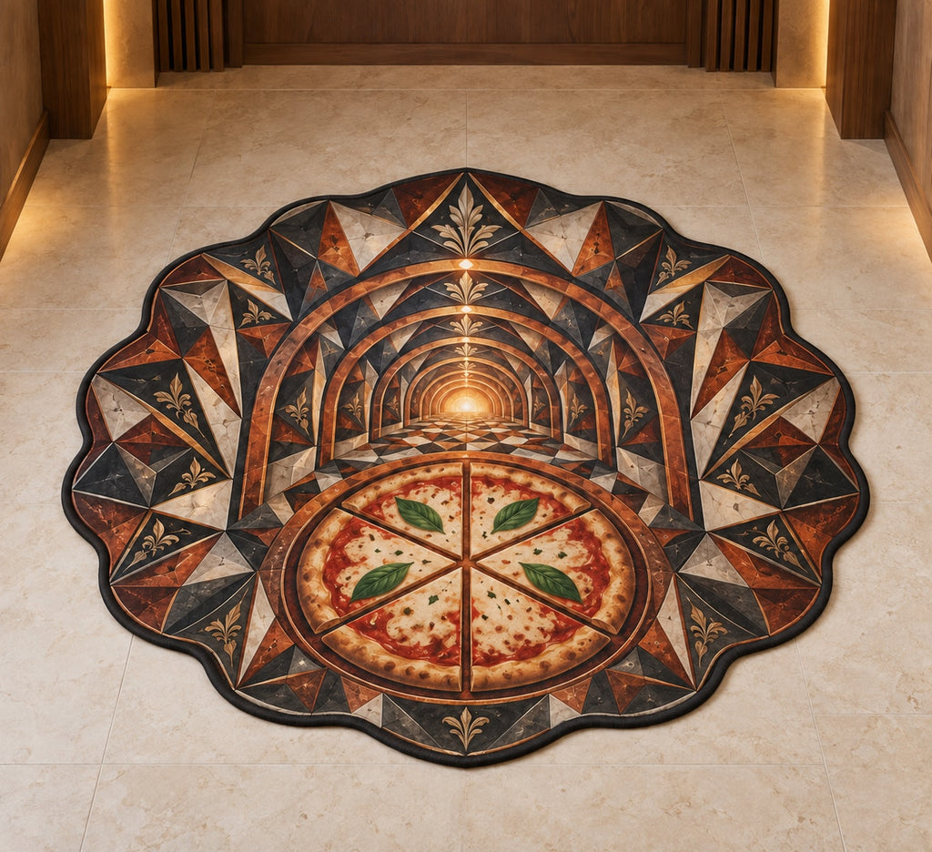 Pizza Night Ember Portal Custom Shape Mat with dimensional printed themed artwork; representative AI-generated mockup.