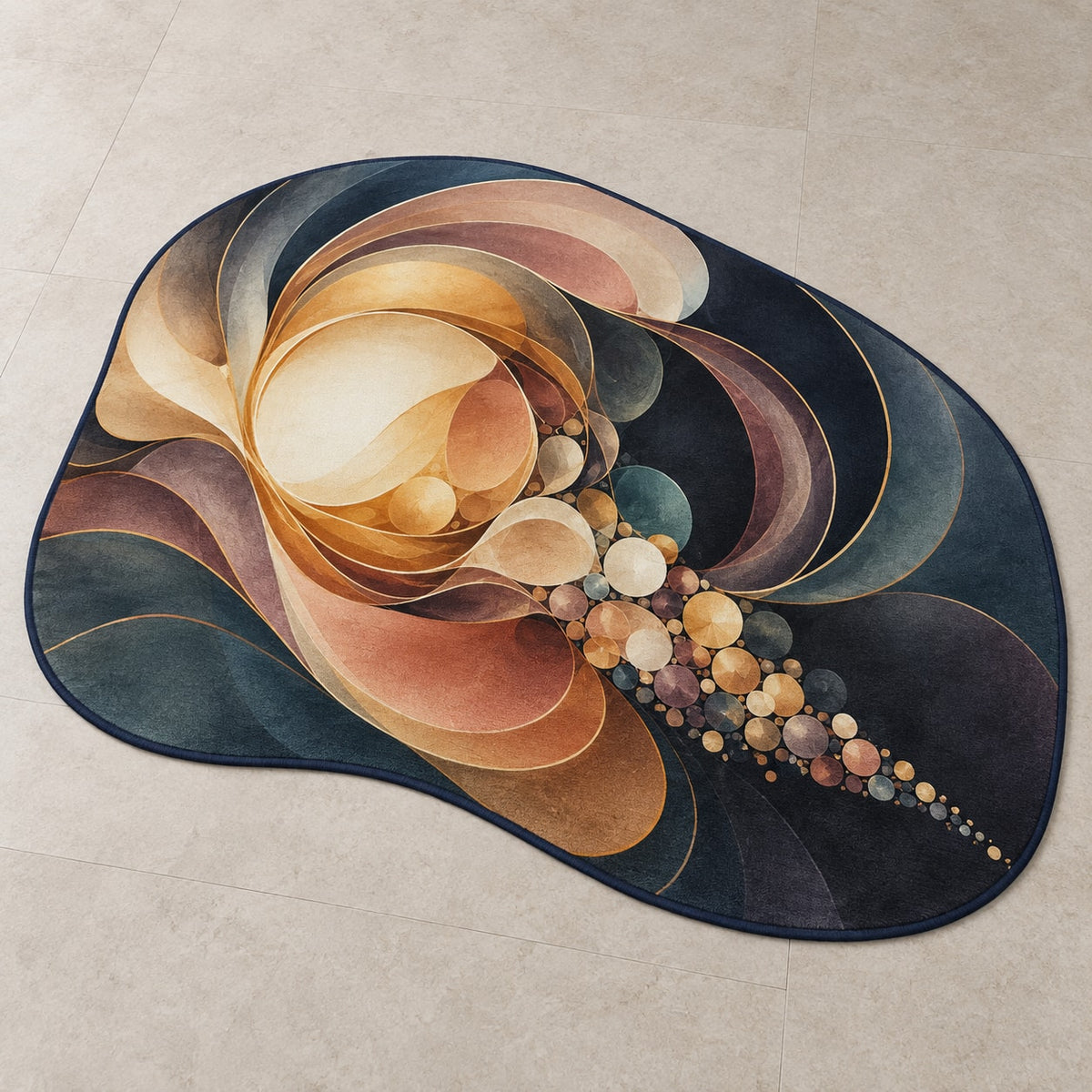 Luminous Waxfold Cascade Custom Shape Mat with dimensional printed themed artwork; representative AI-generated mockup.