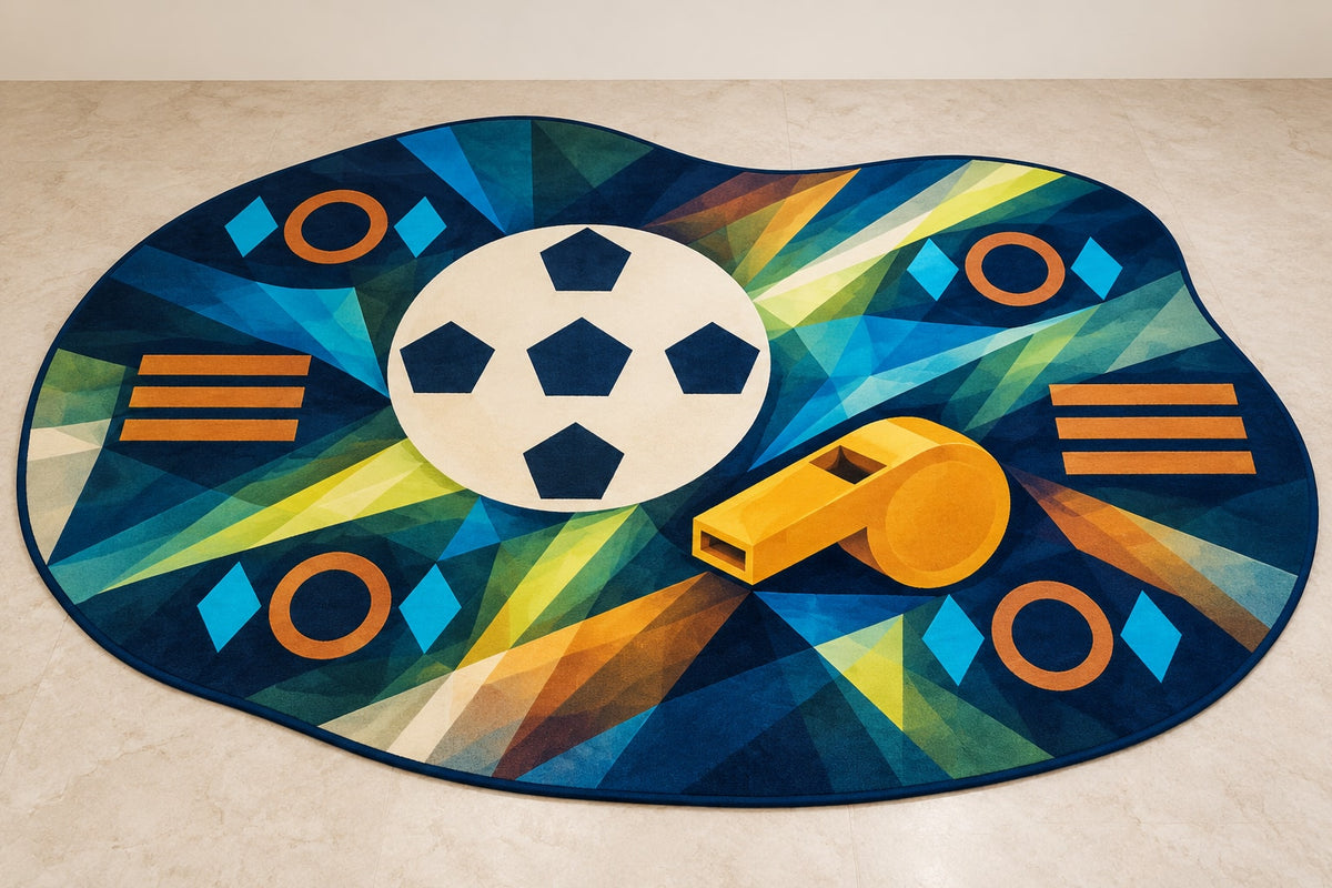 Touchline Signal Prism Custom Shape Mat with dimensional printed themed artwork; representative AI-generated mockup.