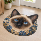 Siamese Cat Companion Custom Shape Mat with dimensional printed themed artwork; representative AI-generated mockup.
