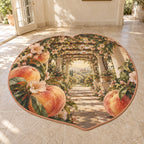 Peach Orchard Custom Shape Mat with dimensional printed themed artwork; representative AI-generated mockup.