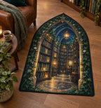 Enchanted Library Arch Custom Shape Mat with dimensional printed themed artwork; representative AI-generated mockup.