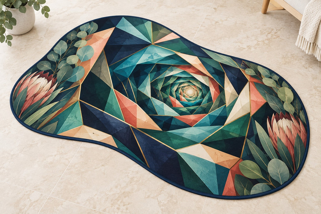 Venture Prism Atelier Custom Shape Mat with dimensional printed themed artwork; representative AI-generated mockup.