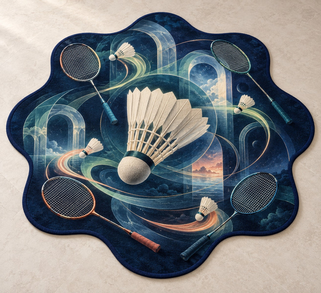 Featherflight Club Atlas Custom Shape Mat with dimensional printed themed artwork; representative AI-generated mockup.