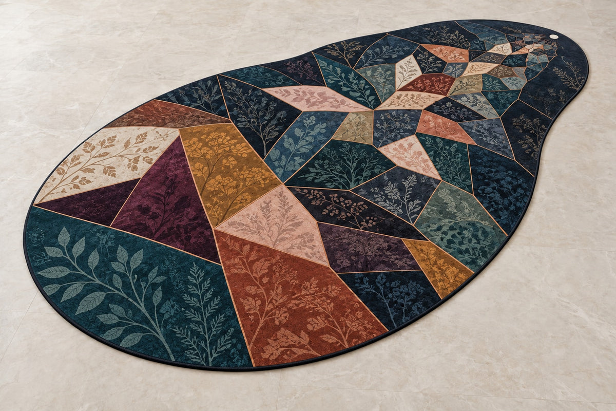 Threadlight Bloomrift Custom Shape Mat with dimensional printed themed artwork; representative AI-generated mockup.