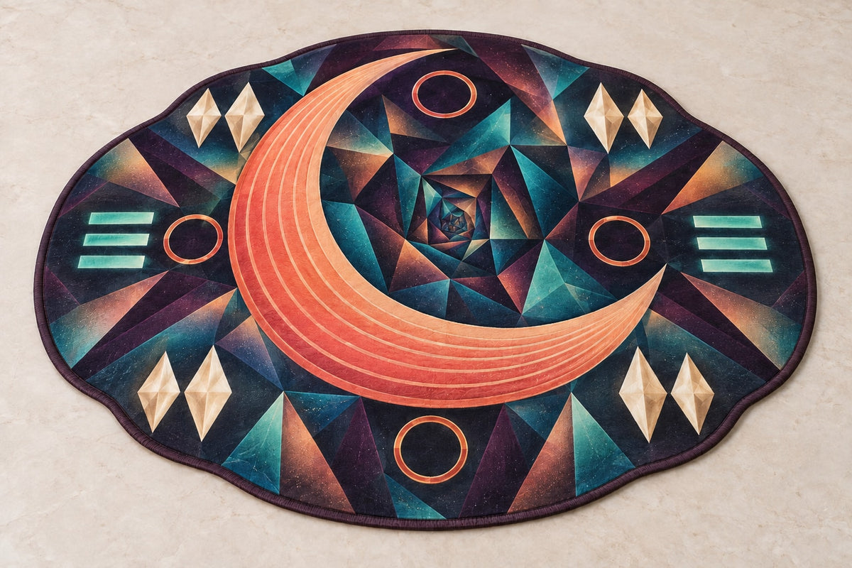 Croissant Dawn Parallax Custom Shape Mat with dimensional printed themed artwork; representative AI-generated mockup.