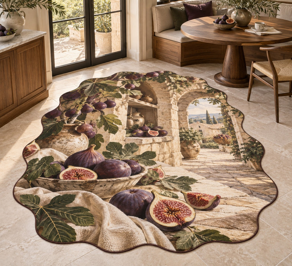 Fig Harvest Custom Shape Mat with dimensional printed themed artwork; representative AI-generated mockup.