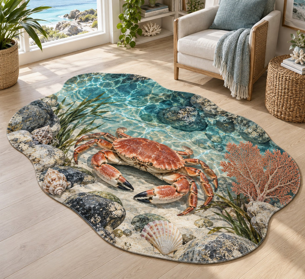 Crab Tidal Pool Custom Shape Mat with dimensional printed themed artwork; representative AI-generated mockup.