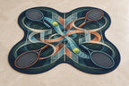 Doubles Rally Labyrinth Custom Shape Mat with dimensional printed themed artwork; representative AI-generated mockup.