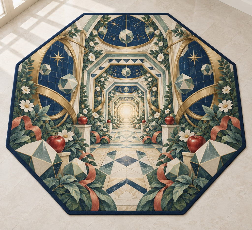 Geometric Wonder Observatory Custom Shape Mat with dimensional printed themed artwork; representative AI-generated mockup.