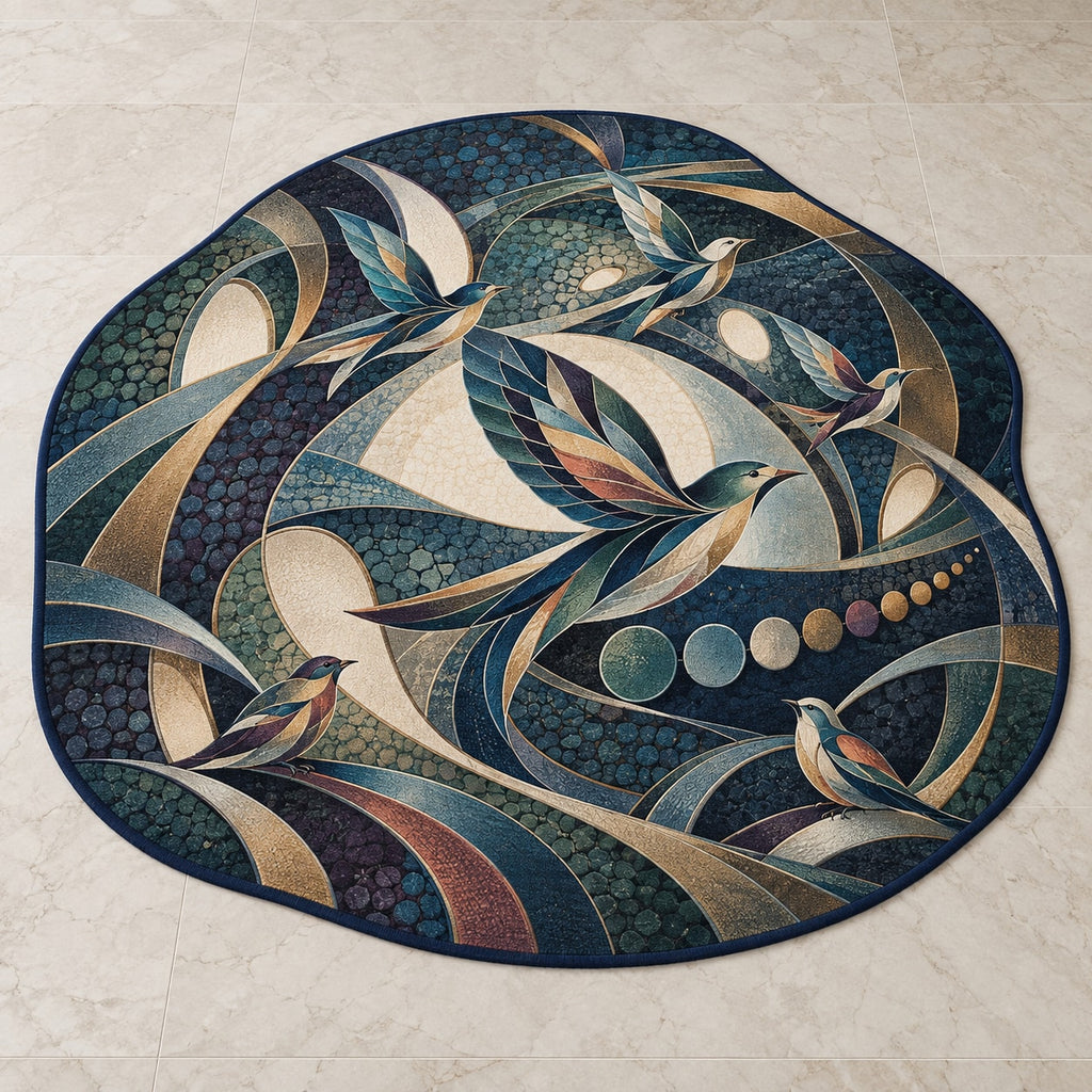 Dawn Chorus Observatory Custom Shape Mat with dimensional printed themed artwork; representative AI-generated mockup.