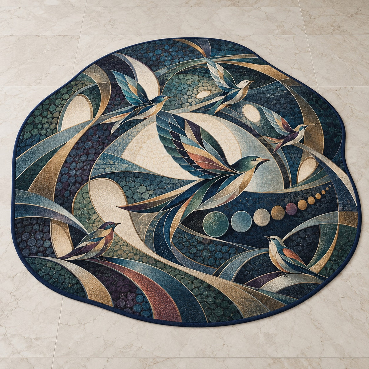 Dawn Chorus Observatory Custom Shape Mat with dimensional printed themed artwork; representative AI-generated mockup.